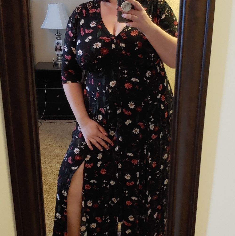 Button down maxi dress double slit